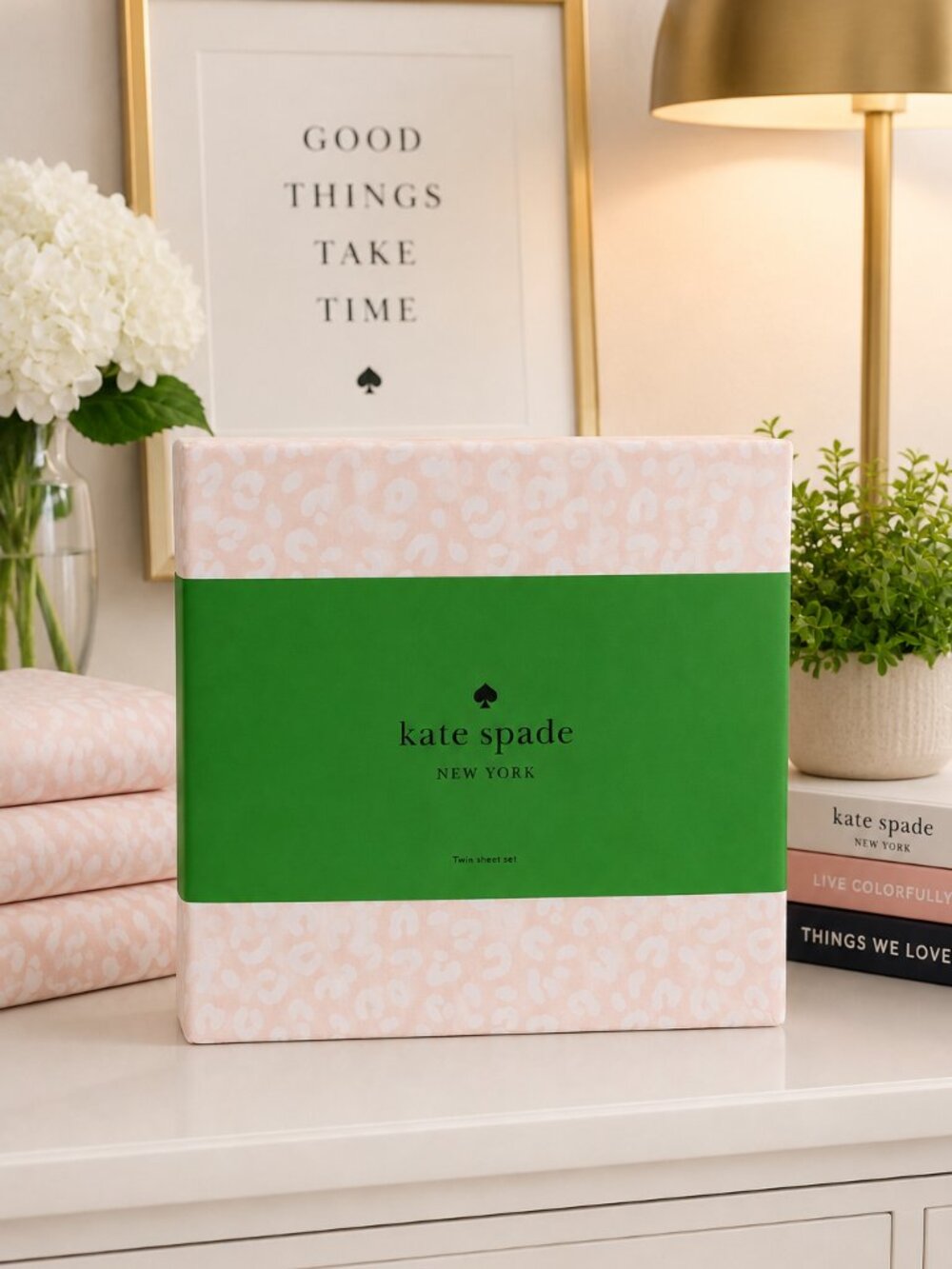 Kate Spade New York Pink Cheetah Twin Sheet Set Cotton Percale 3 Piece